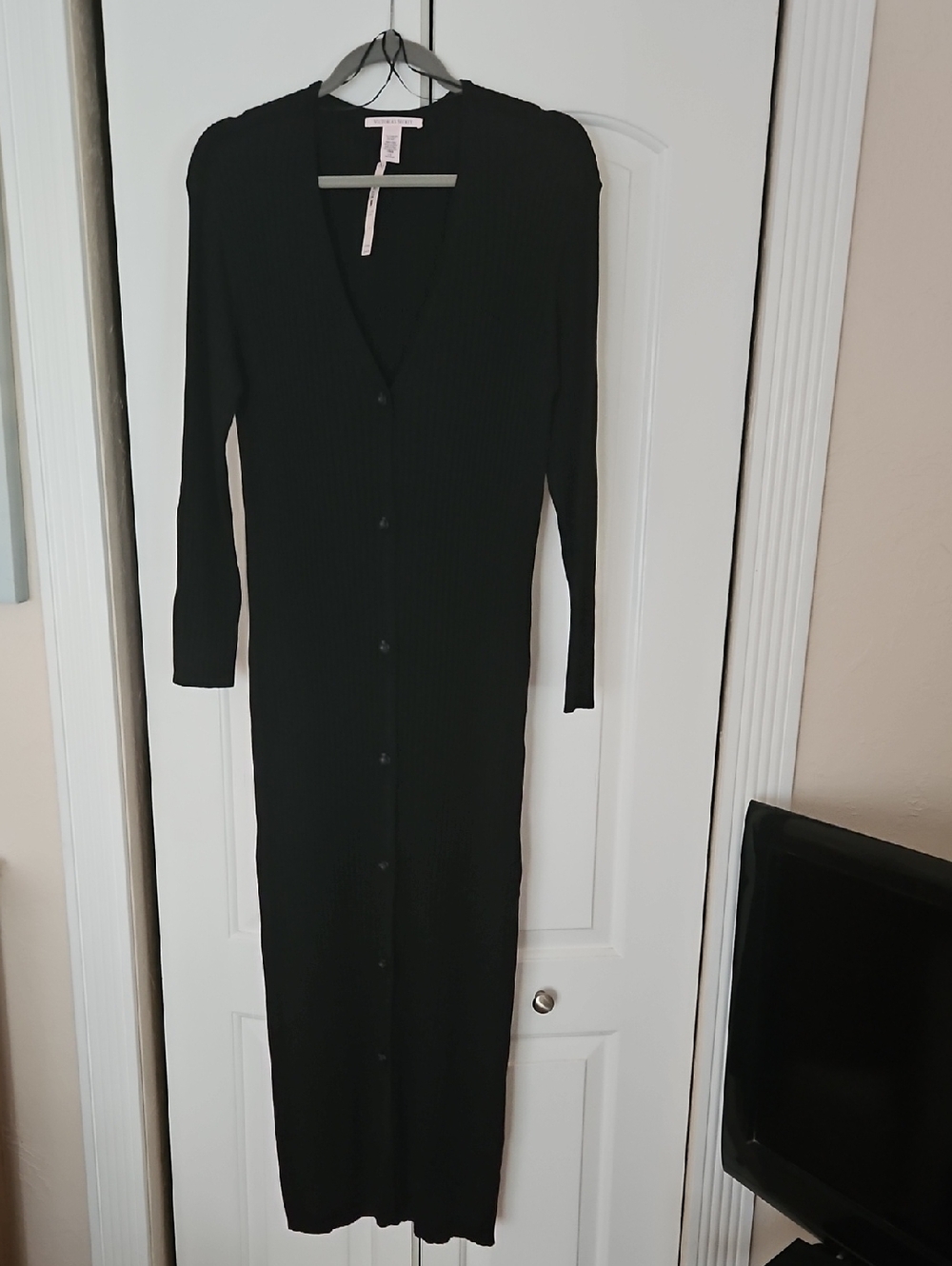 Victoria's Secret Black Long Ribbed Knit Button-Front Women's Dress